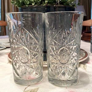 LIBBEY Hobstar Water Glass Coolers - Set of 2 Discontinued Pattern USA Pressed💦